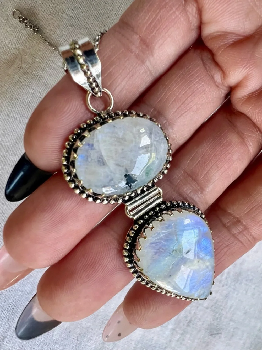 925 OMG OMG! Insane Flash Rainbow Moonstone Pendant Necklace - Picture 7 of 11
